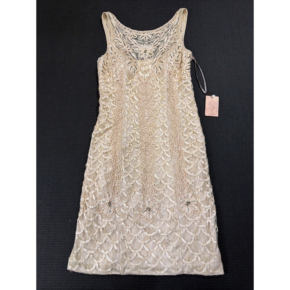 New Sue Wong Nocturne Dress‎ 10 Antique Champagne Beaded Archive Glamour Lace